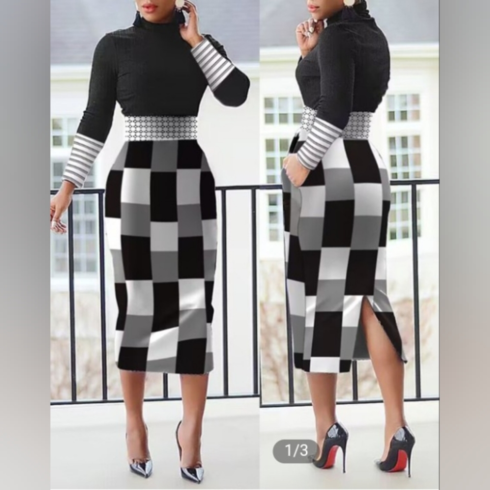 NEW Classy Striped Turtleneck Dress w/Sexy Slit - ONLY $17!